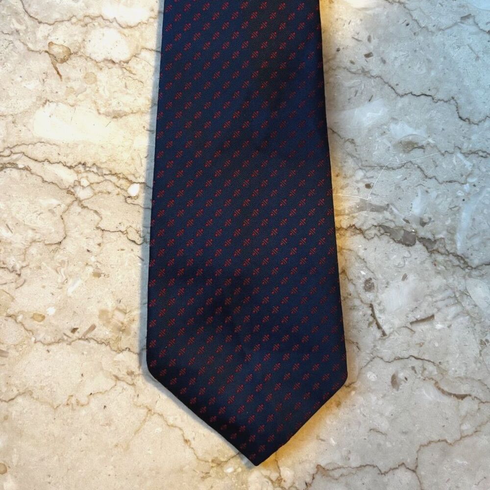 Vintage Mens Tie Creation Pierre Cardin Paris Navy Red Excellent Condition